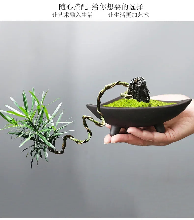 Ceramic Flower Pots for Bamboo Indoor Micro Landscape Plants Purple Clay Pot Decoration