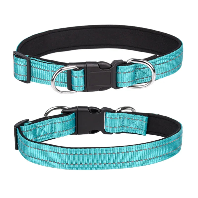 Reflective Dog Collar,Soft Neoprene Padded Breathable Nylon Pet Collar Adjustable for Medium Large Dogs, Neck 25-60 Centimeter