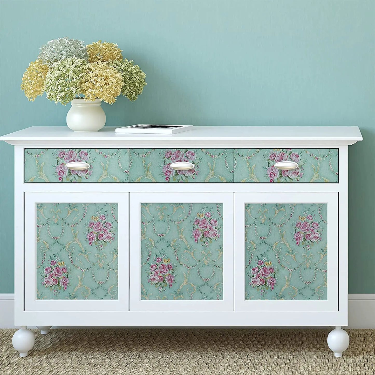 Green Floral Peel and Stick Wallpaper Retro Blooming Flower Vintage Contact Paper Backsplash Removable Self Adhesive Wallpaper