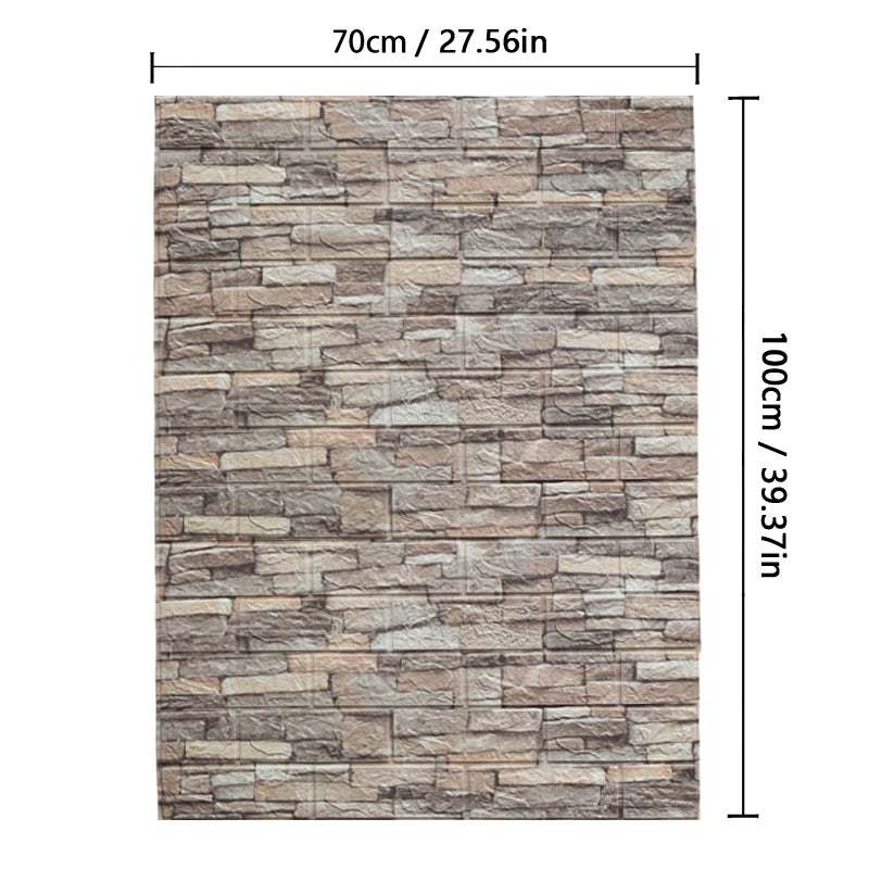 70cm*1m 3D Brick Pattern Wall Panels Wallpaper DIY Waterproof for Living Room Bedroom Kitchen Background Wall Decoration