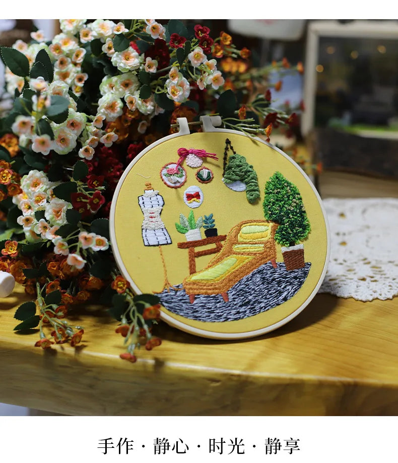 DIY Embroidery Kits Beginner Handmade Needlework Crafts Set Embroidery Hoop Fancywork Sewing Needle Cross Stitch Decor Painting