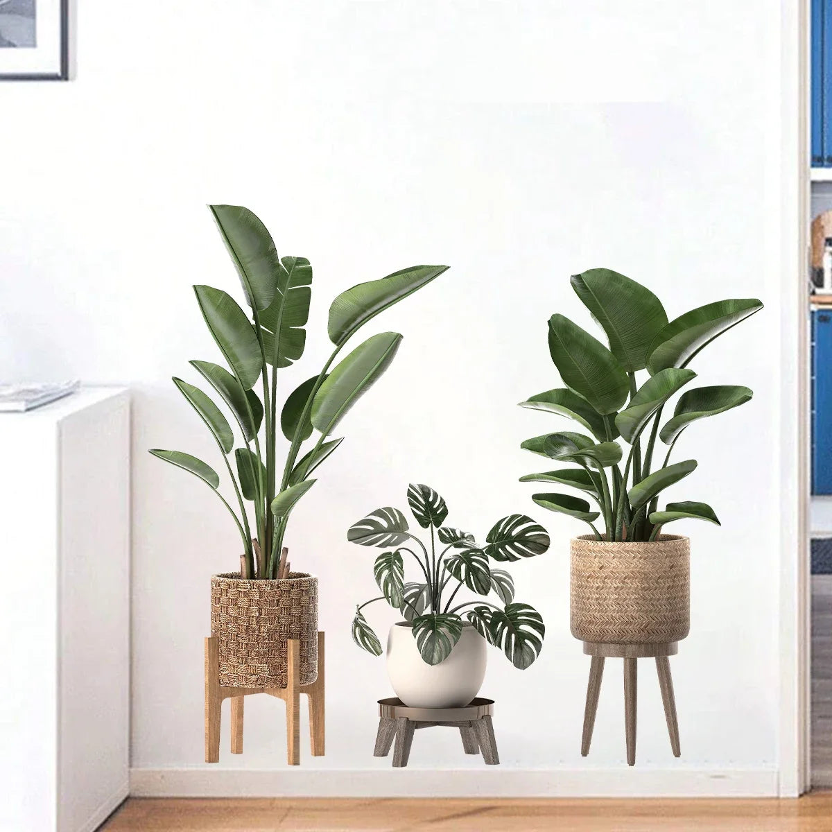 2PCS Simulation of Green Plant Ornamental Potted Wall Stickers for Bedroom Living Room Office Home Decoration Wall Decals