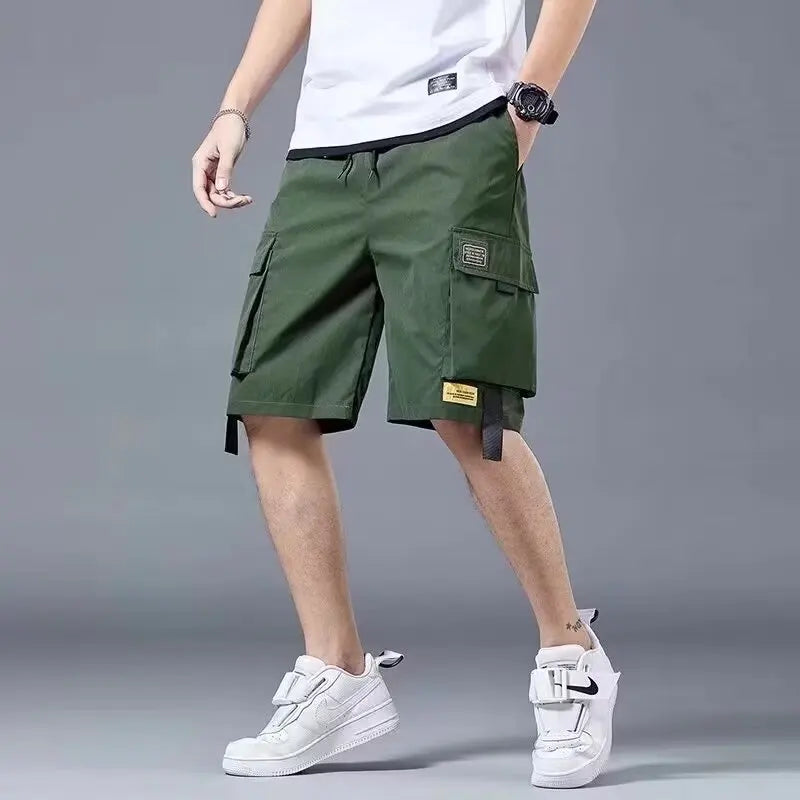 Workwear shorts, men's multiple pockets, medium shorts, summer thin loose cropped pants