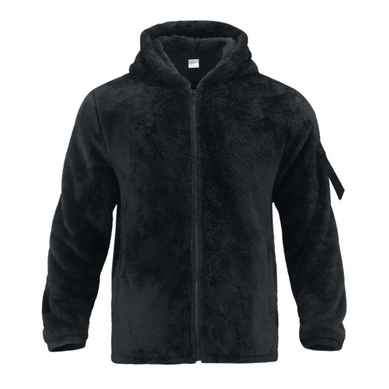 Men Fleece Hoodie Coats Autumn Winter Male Warm Hoody Zip Up Loose Sweatshirt Coats Outwear