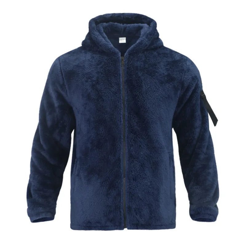 Men Fleece Hoodie Coats Autumn Winter Male Warm Hoody Zip Up Loose Sweatshirt Coats Outwear