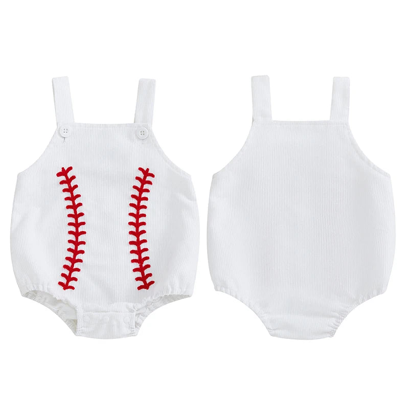 Citgeett Summer Infant Baby Girls Boy Bodysuit Overalls Baseball Embroidery Sleeveless Jumpsuit Suspender Pants Clothes