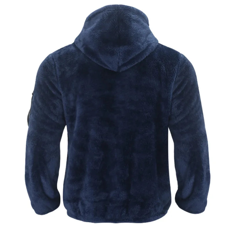 Men Fleece Hoodie Coats Autumn Winter Male Warm Hoody Zip Up Loose Sweatshirt Coats Outwear
