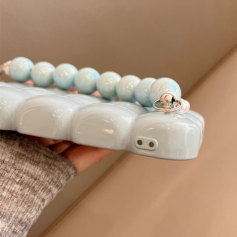 Luxury Pearl Bracelet Chain 3D Ice Lattice Case For iPhone 13 Pro Max 16 15 14 11 12 Shockproof Phone Back Cover Funda