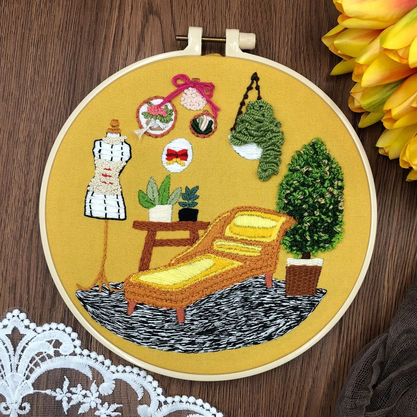 DIY Embroidery Kits Beginner Handmade Needlework Crafts Set Embroidery Hoop Fancywork Sewing Needle Cross Stitch Decor Painting