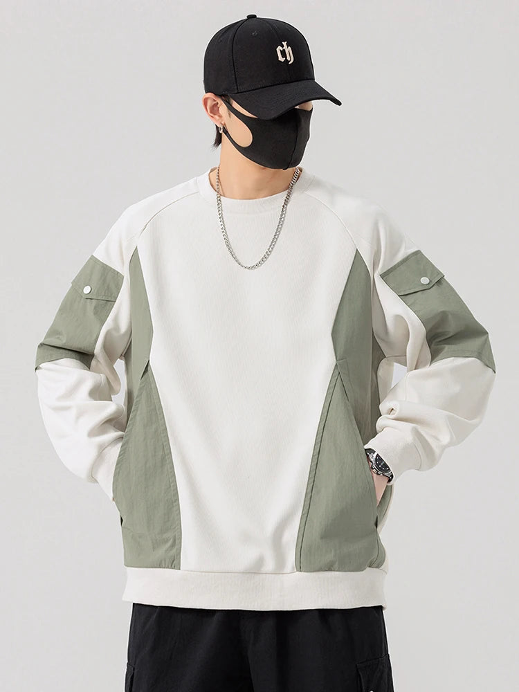 Men's Long Sleeve Sweatshirts Big Size 8XL 7XL 6XL Korean Fashion Patchwork