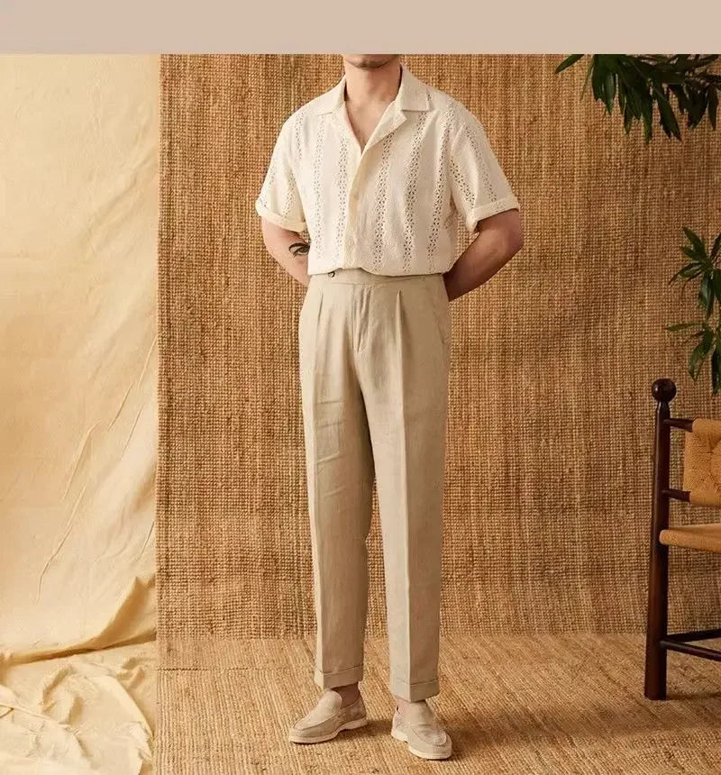 Summer Thin Jacket Short-sleeved Shirt Mature Hollow Versatile Vacation Cuban Collar Casual Shirt Men