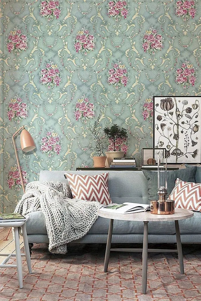 Green Floral Peel and Stick Wallpaper Retro Blooming Flower Vintage Contact Paper Backsplash Removable Self Adhesive Wallpaper