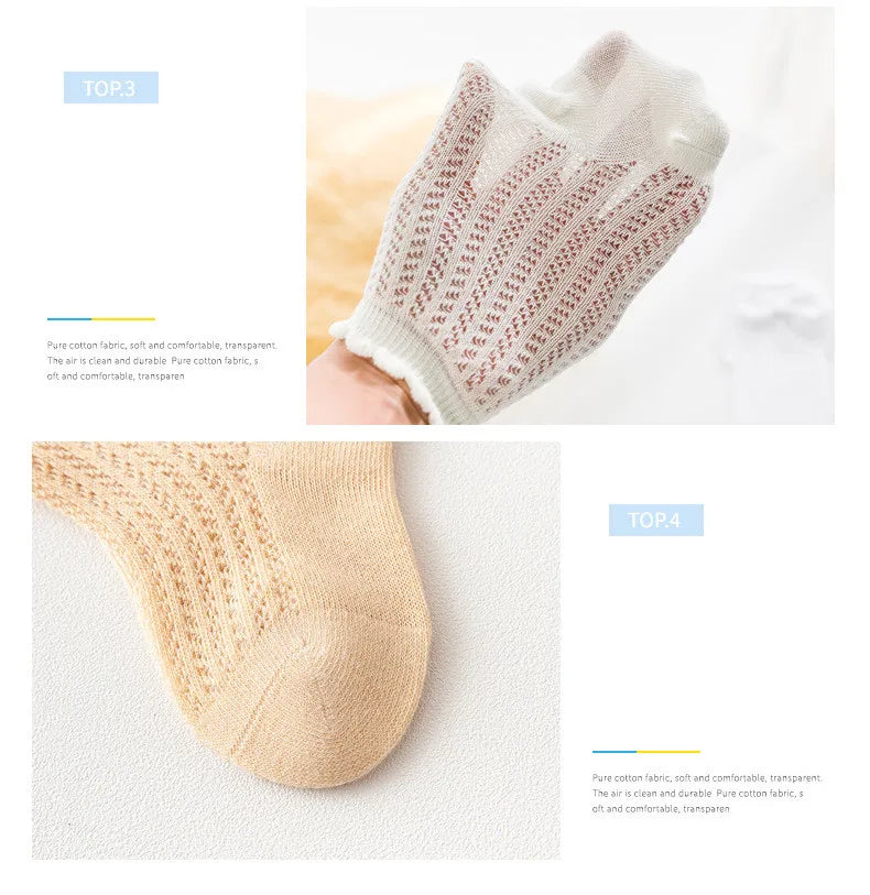 3Pairs/Lot Summer Baby Girls Socks Toddler Infant Bow Cotton Mesh Breathable Socks Newborn Princess Girl Socks For 0-3 Years