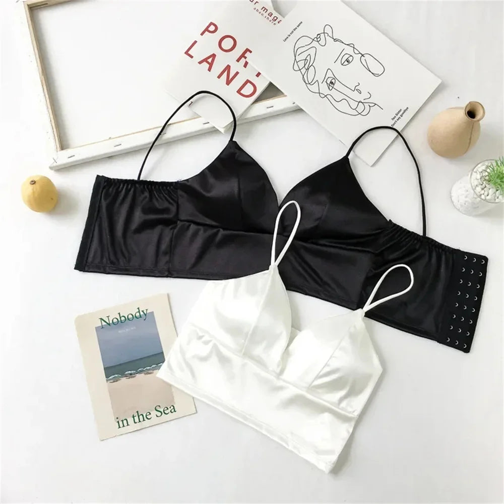 Sexy Bra Satin Women's Short Wireless Crochet Underwear Anti Glare And Beautiful Back Straps