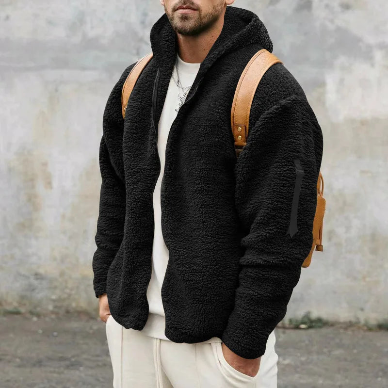 Men Fleece Hoodie Coats Autumn Winter Male Warm Hoody Zip Up Loose Sweatshirt Coats Outwear