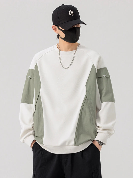 Men's Long Sleeve Sweatshirts Big Size 8XL 7XL 6XL Korean Fashion Patchwork