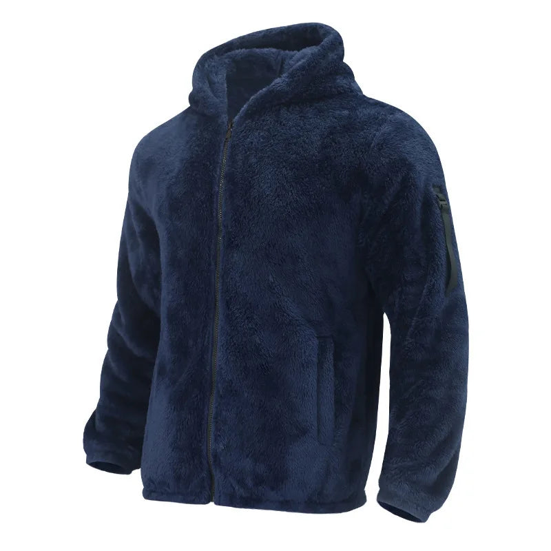 Men Fleece Hoodie Coats Autumn Winter Male Warm Hoody Zip Up Loose Sweatshirt Coats Outwear