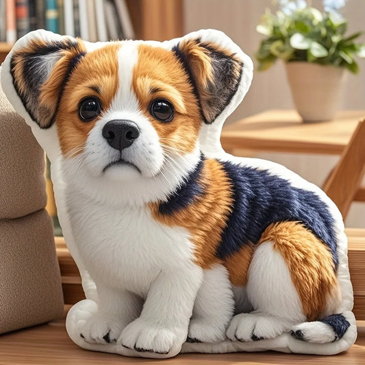 Customizable pet shaped plush pillow with personalized photos, real dog and cat seat cushions, polyester knitted fabric