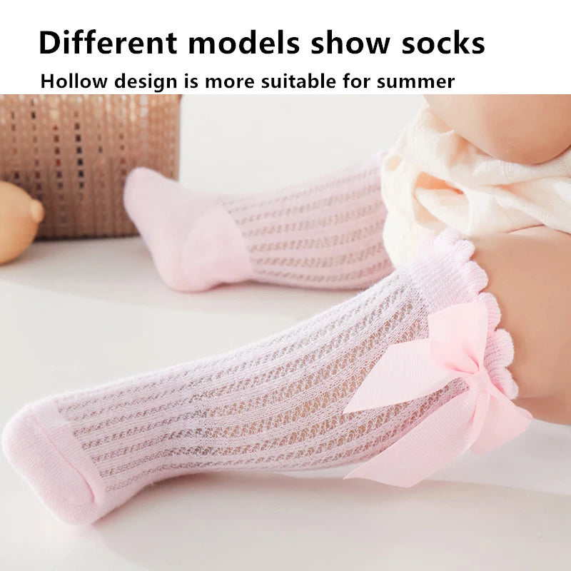 3Pairs/Lot Summer Baby Girls Socks Toddler Infant Bow Cotton Mesh Breathable Socks Newborn Princess Girl Socks For 0-3 Years