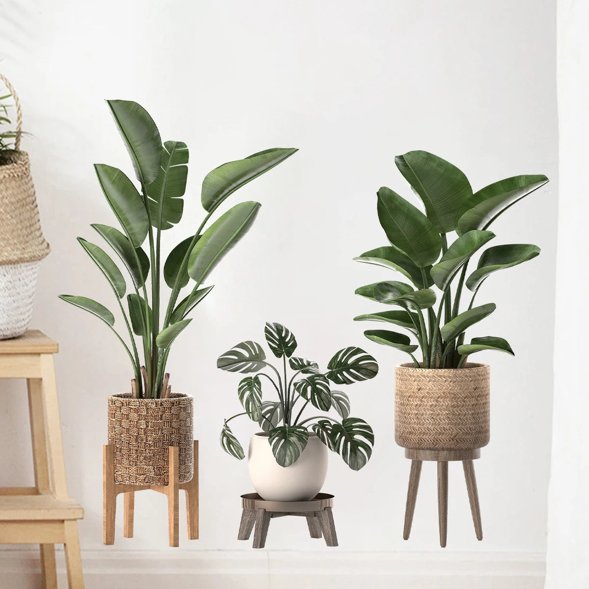 2PCS Simulation of Green Plant Ornamental Potted Wall Stickers for Bedroom Living Room Office Home Decoration Wall Decals