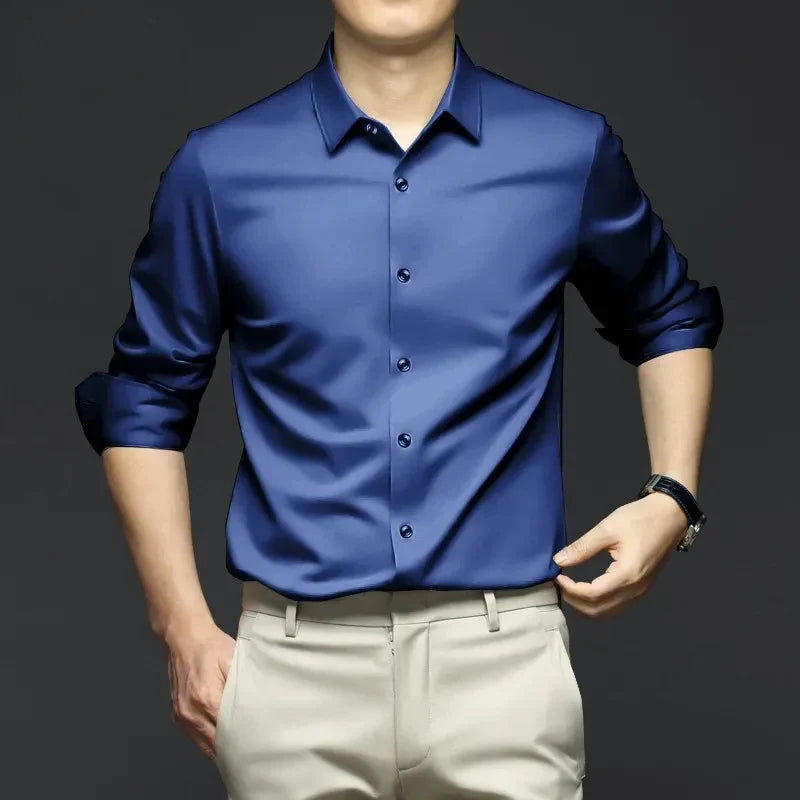 Colorful shirt, short sleeved, summer ice silk, ice feeling, wrinkle resistant inch shirt, resistant shirt