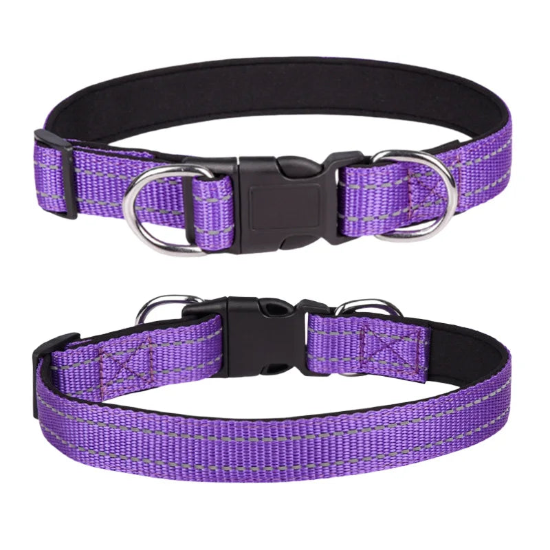 Reflective Dog Collar,Soft Neoprene Padded Breathable Nylon Pet Collar Adjustable for Medium Large Dogs, Neck 25-60 Centimeter