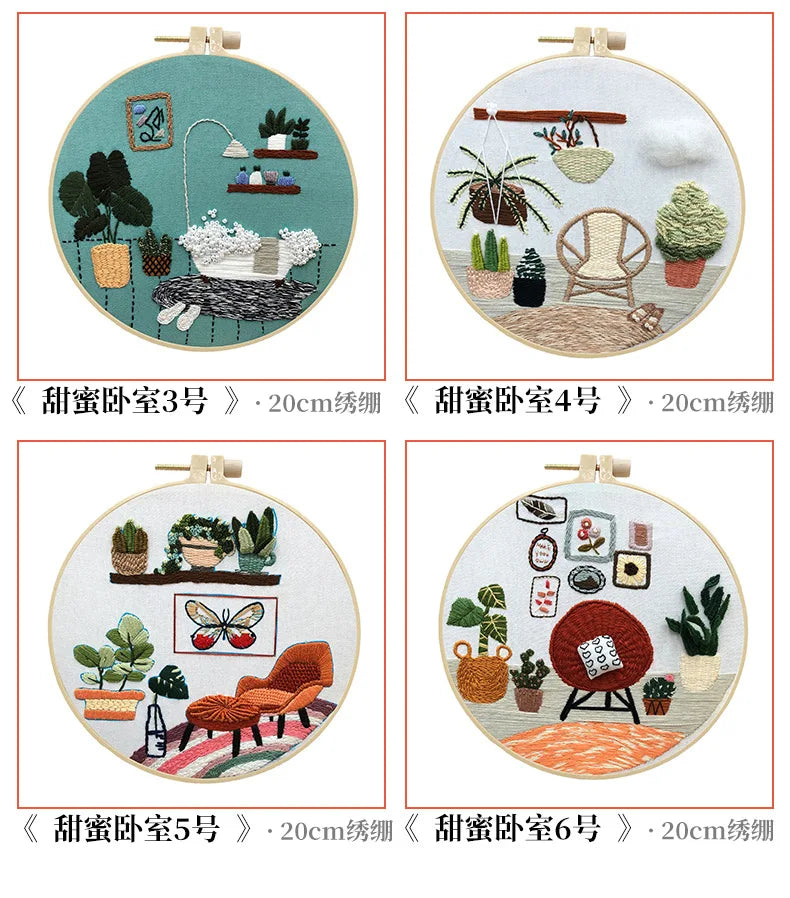 DIY Embroidery Kits Beginner Handmade Needlework Crafts Set Embroidery Hoop Fancywork Sewing Needle Cross Stitch Decor Painting