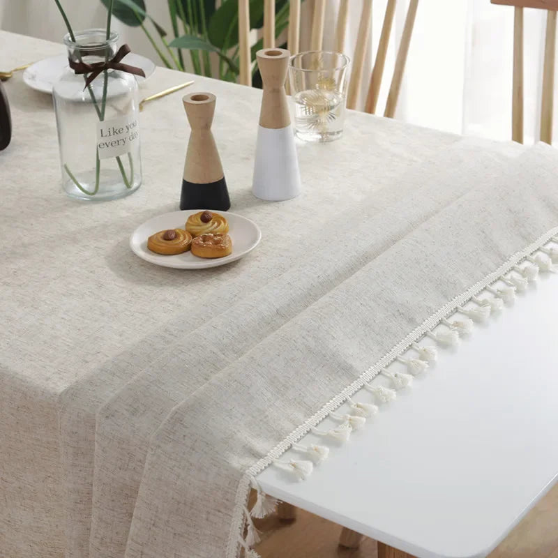 Cotton Linen Tassels Tablecloth for Wedding Home Party Dining Banquet Decoration Flax Fabric Table Cloth Luxurious Table Cover