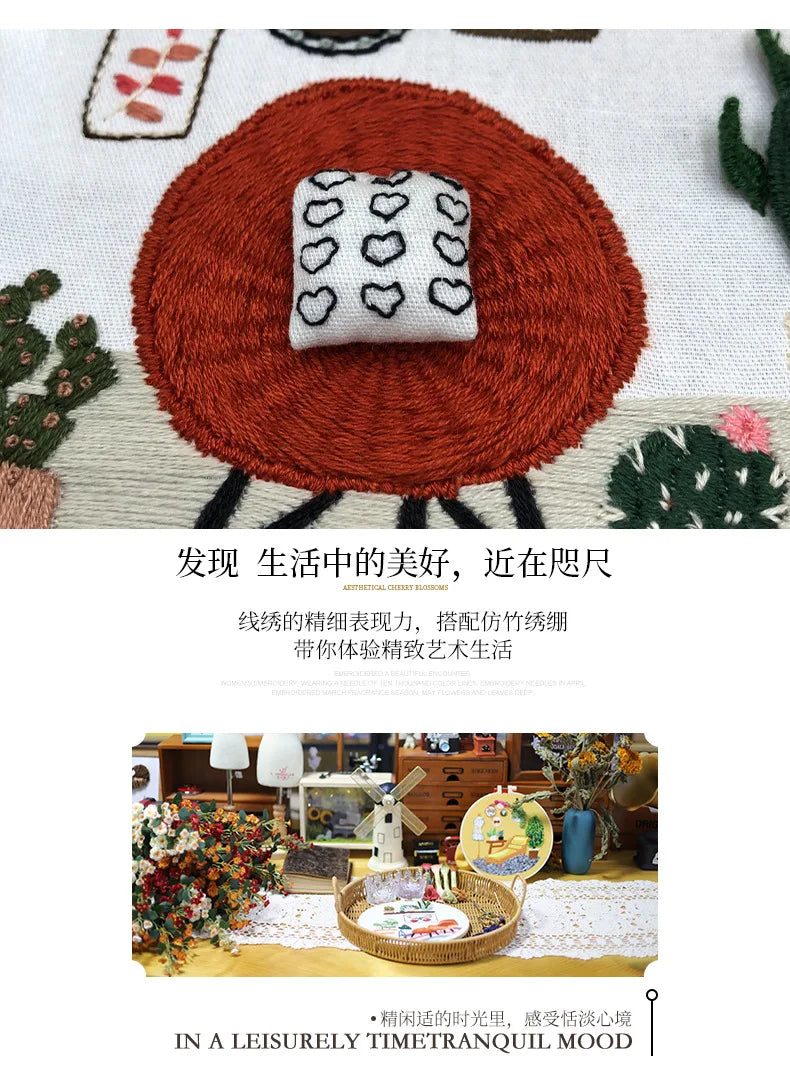 DIY Embroidery Kits Beginner Handmade Needlework Crafts Set Embroidery Hoop Fancywork Sewing Needle Cross Stitch Decor Painting