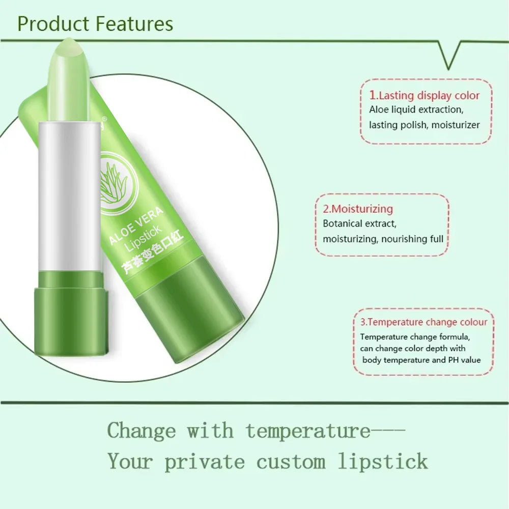 New Natural ALOE VERA Temperature Change Color Jelly Lipstick Long Lasting Moistourizing Lip Makeup Lip Balm Lip Gloss