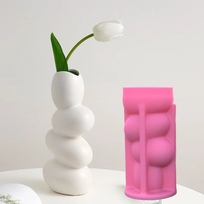 DIY Pebble Vase Resin Silicone Mold Stacking Geometry Pebble Vase Concrete Cement Gypsum Silicone Mold Home Decor