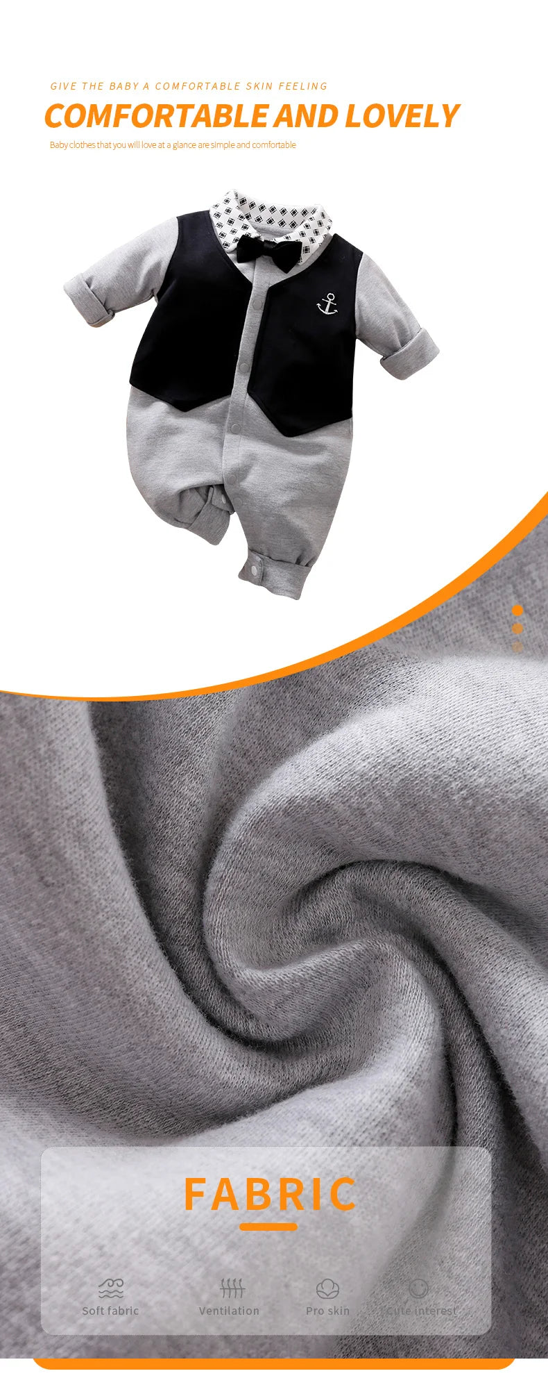 Baby Boys Outfit Infant Clothes Gentleman Suits Long Sleeve Toddler Onesie Costume Romper Jumpsuit 100% Cotton Spring and Autumn