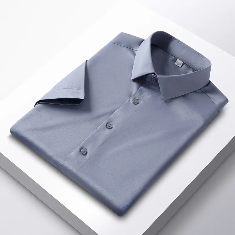 Colorful shirt, short sleeved, summer ice silk, ice feeling, wrinkle resistant inch shirt, resistant shirt