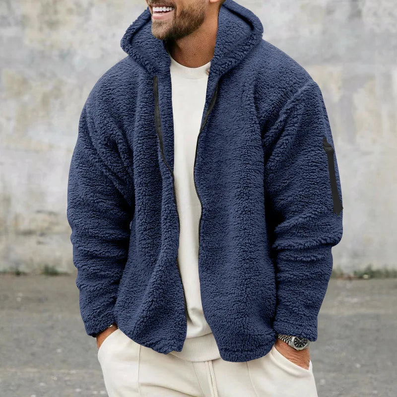 Men Fleece Hoodie Coats Autumn Winter Male Warm Hoody Zip Up Loose Sweatshirt Coats Outwear