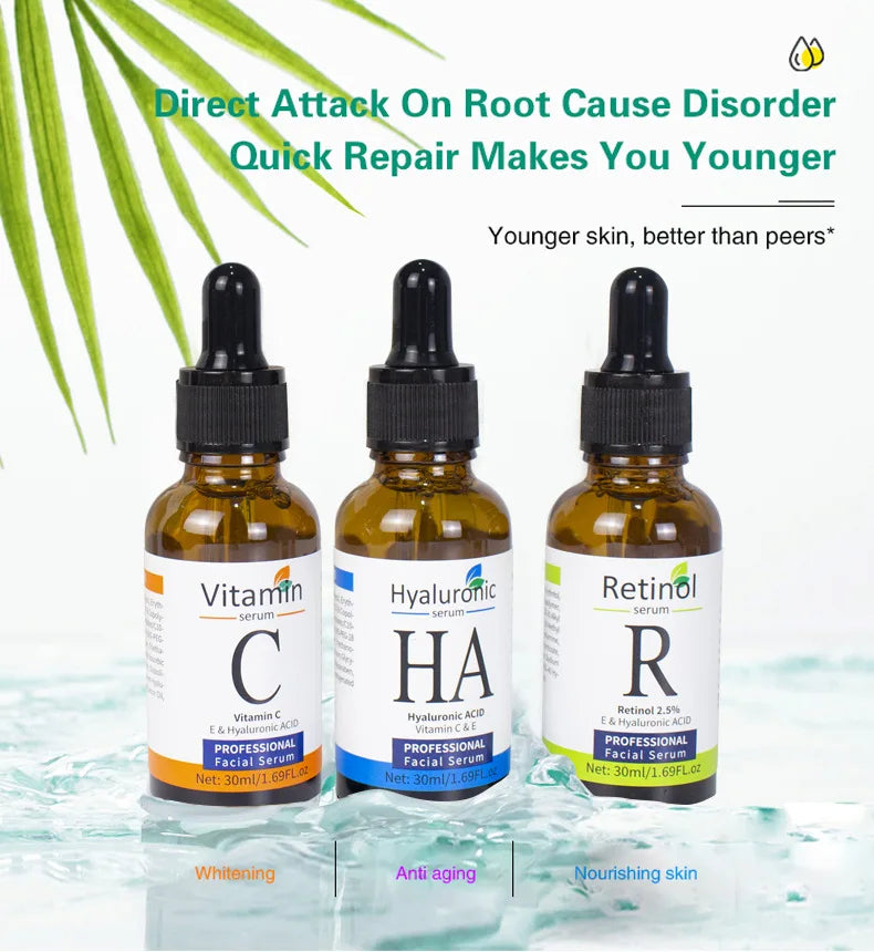 Facial Serums Skin Care Set Vitamin C Hyaluronic Acid Retinol Serum for Face Firms Tightens Serum Brightening Hydrating Face Se