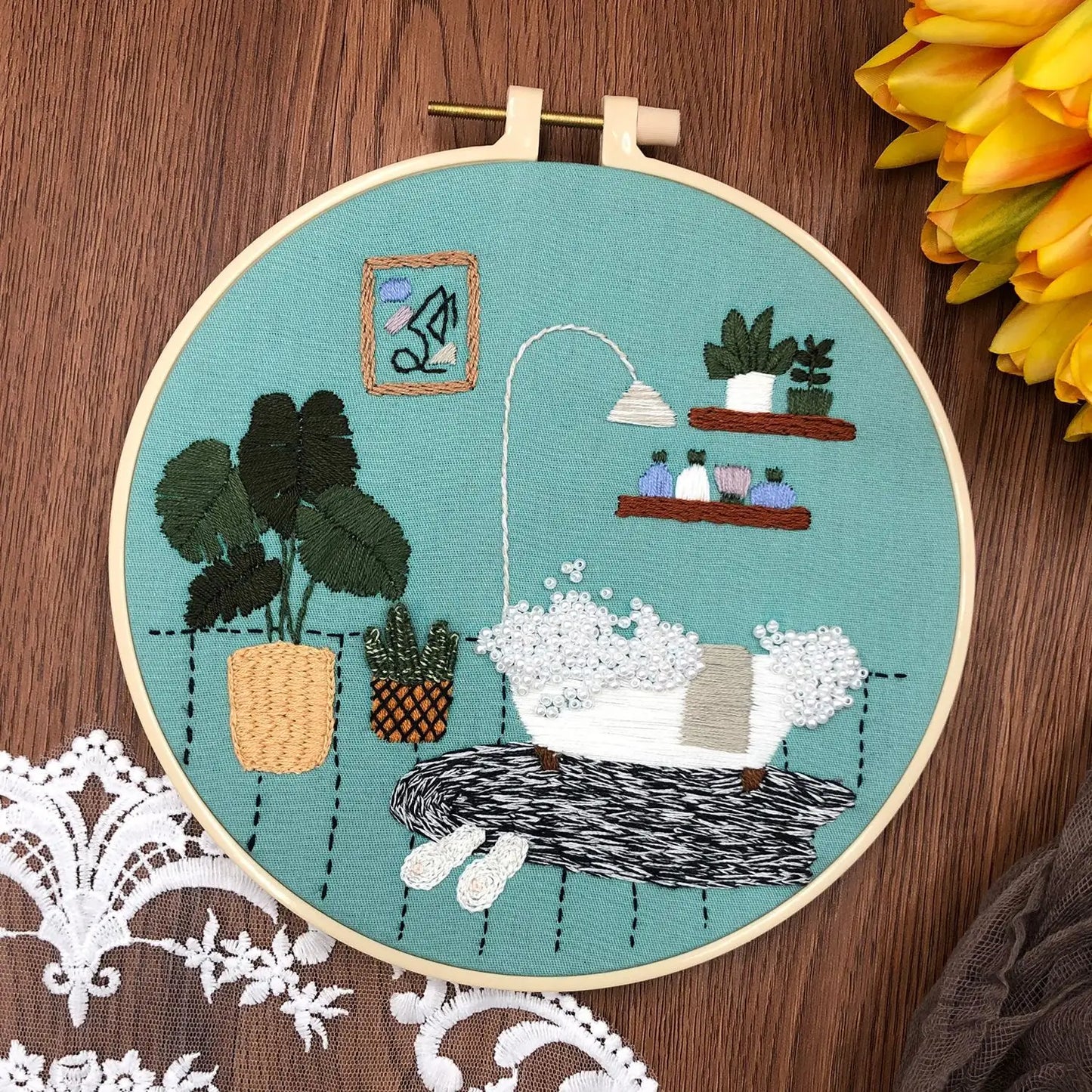 DIY Embroidery Kits Beginner Handmade Needlework Crafts Set Embroidery Hoop Fancywork Sewing Needle Cross Stitch Decor Painting