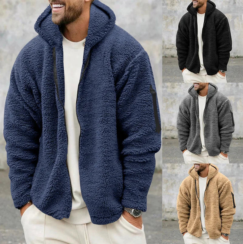 Men Fleece Hoodie Coats Autumn Winter Male Warm Hoody Zip Up Loose Sweatshirt Coats Outwear