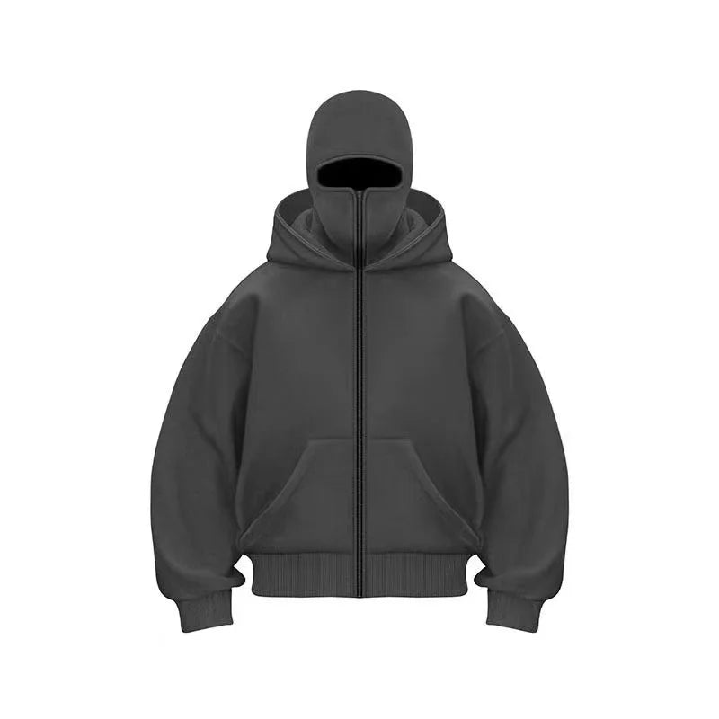 Men's and women's Balaclava Y2K Gothic Harajuku winter new item double hooded sweatshirt