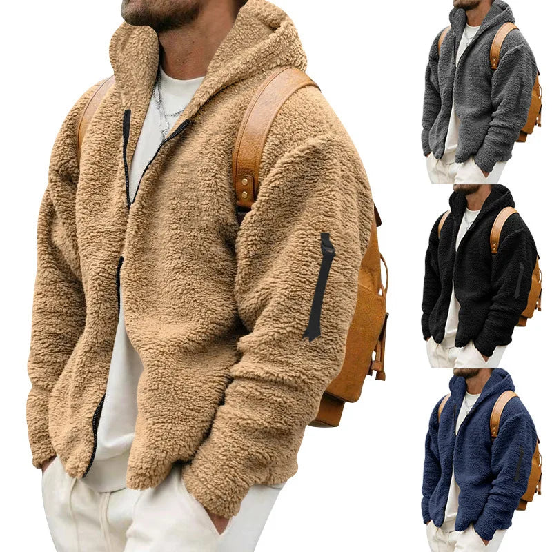 Men Fleece Hoodie Coats Autumn Winter Male Warm Hoody Zip Up Loose Sweatshirt Coats Outwear
