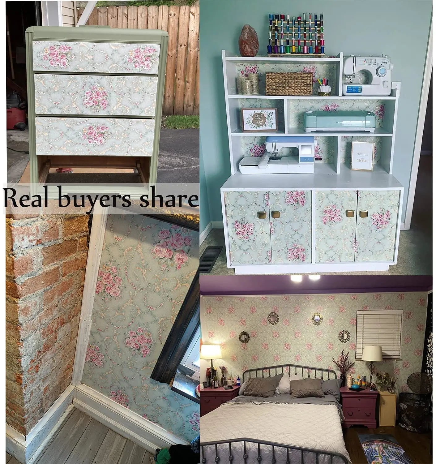 Green Floral Peel and Stick Wallpaper Retro Blooming Flower Vintage Contact Paper Backsplash Removable Self Adhesive Wallpaper