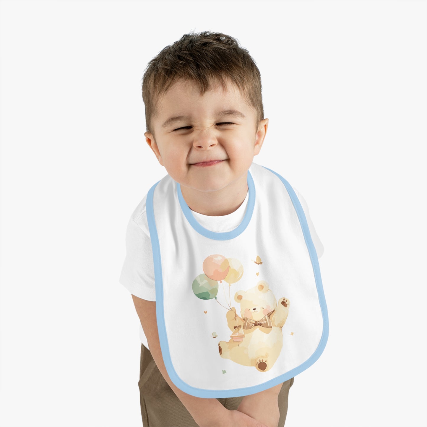 Cute Baby Bib with Bear and Balloons Design