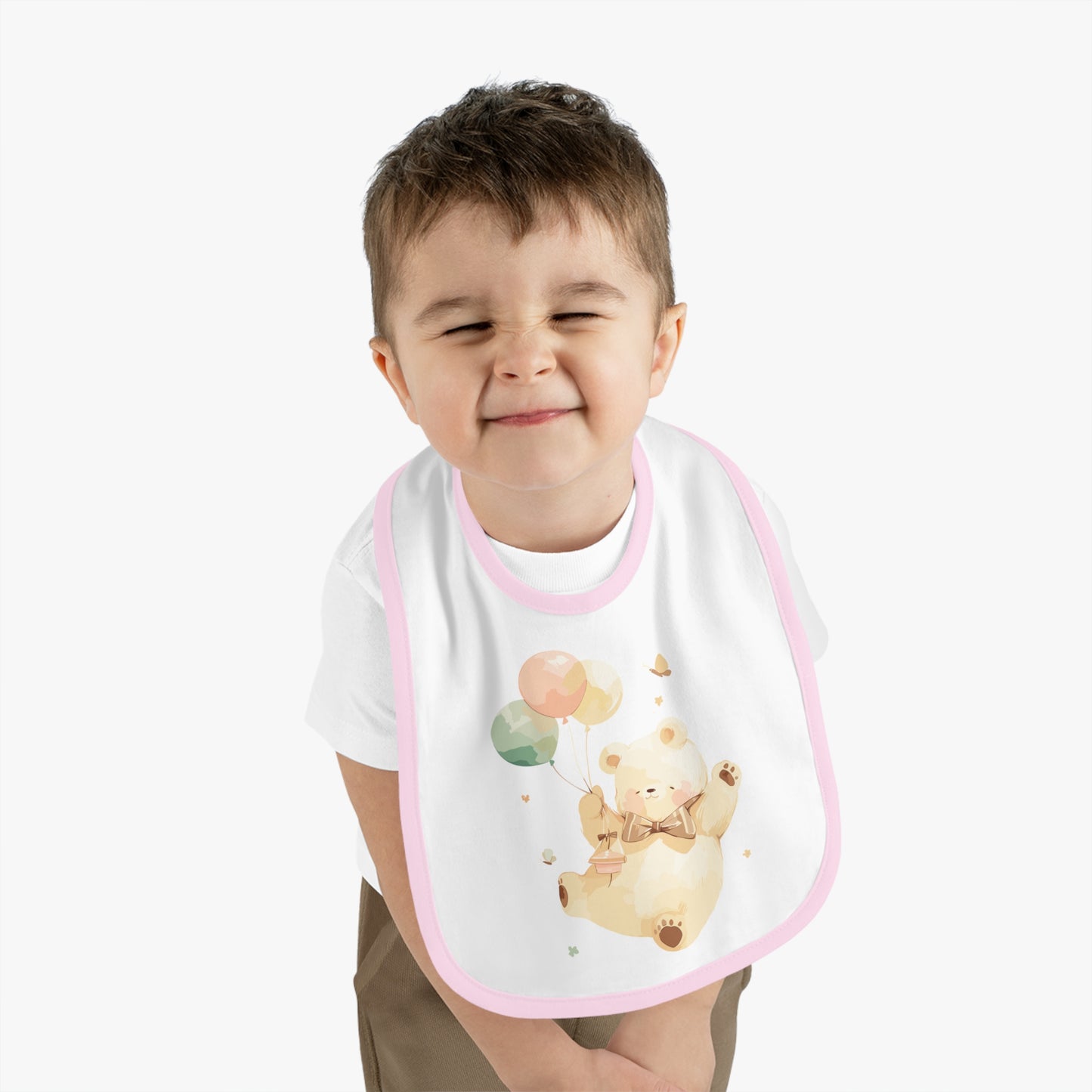 Cute Baby Bib with Bear and Balloons Design
