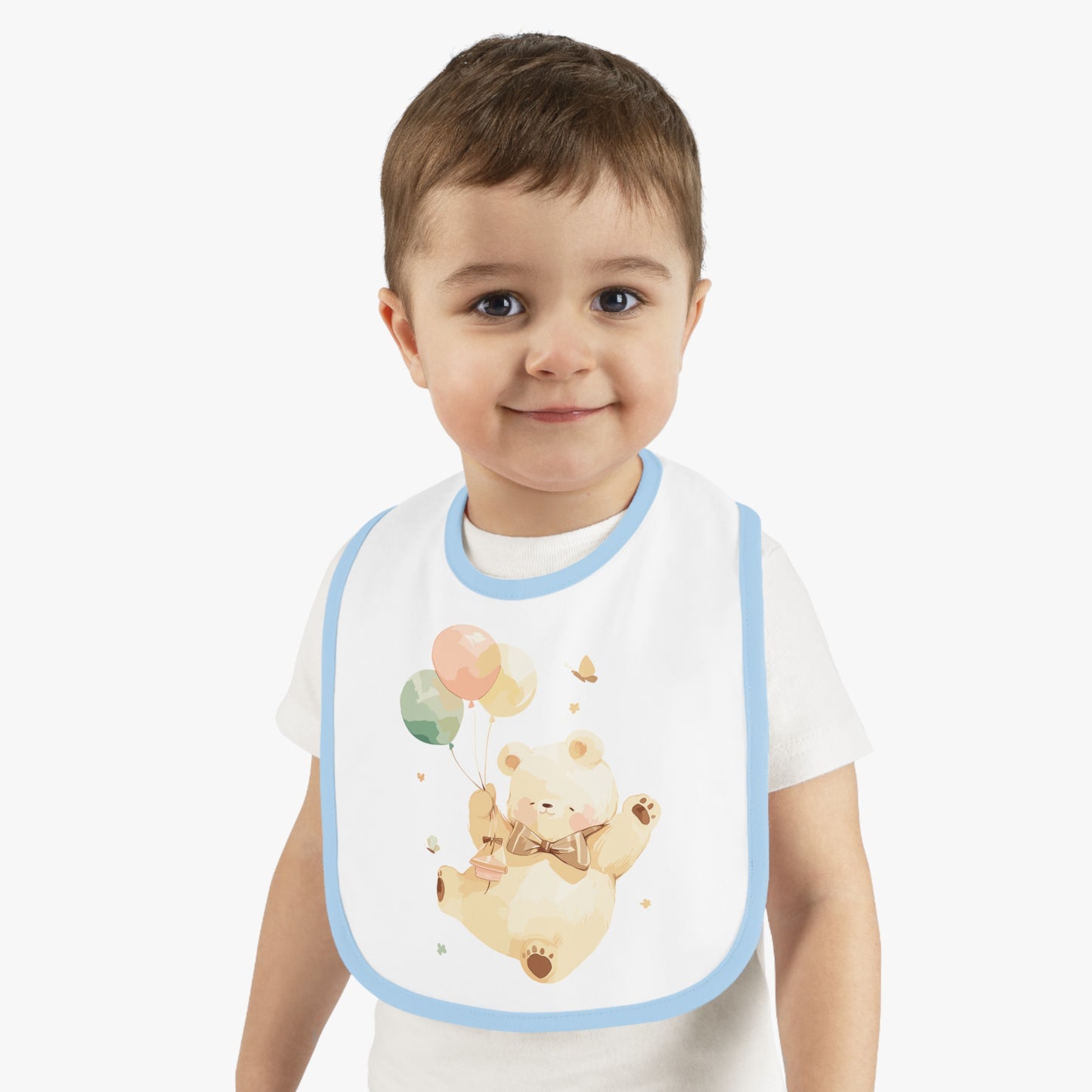 Cute Baby Bib with Bear and Balloons Design