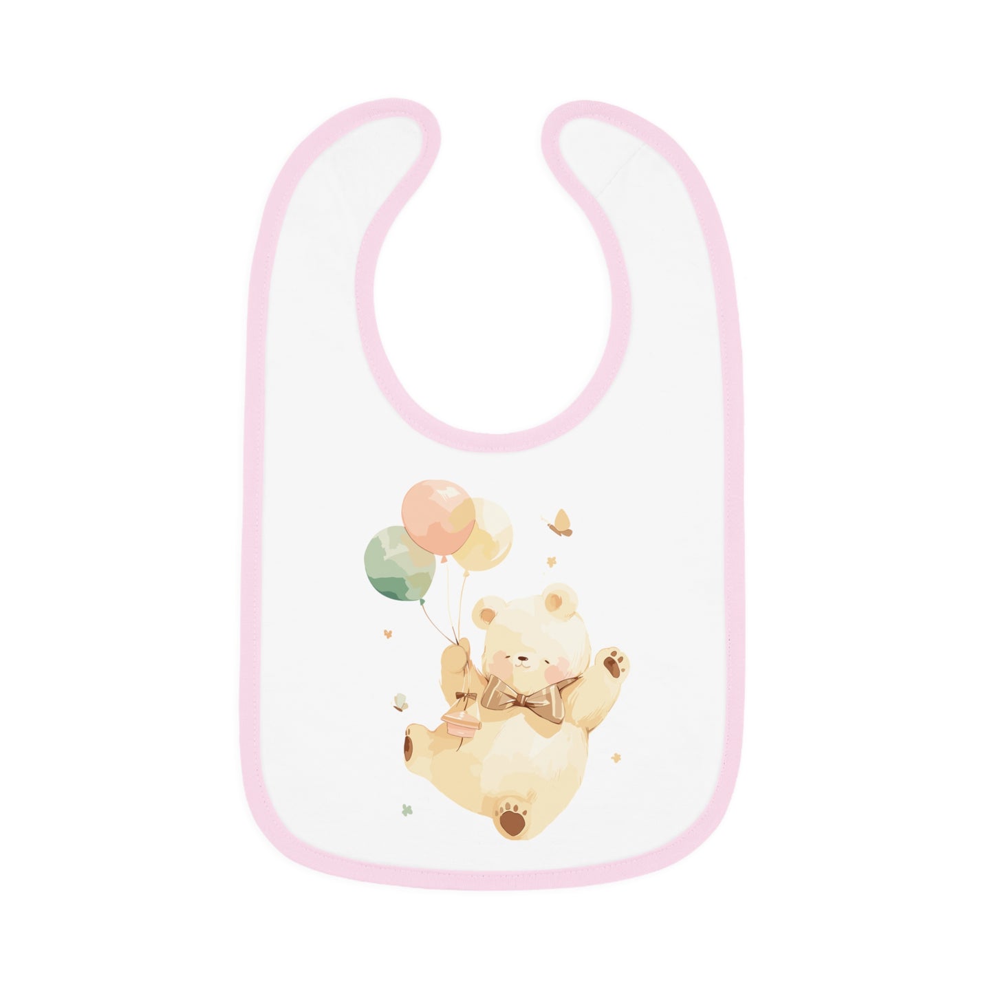 Cute Baby Bib with Bear and Balloons Design