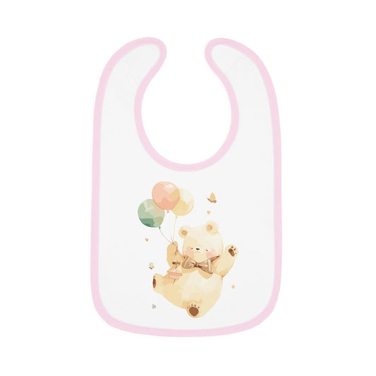 Cute Baby Bib with Bear and Balloons Design