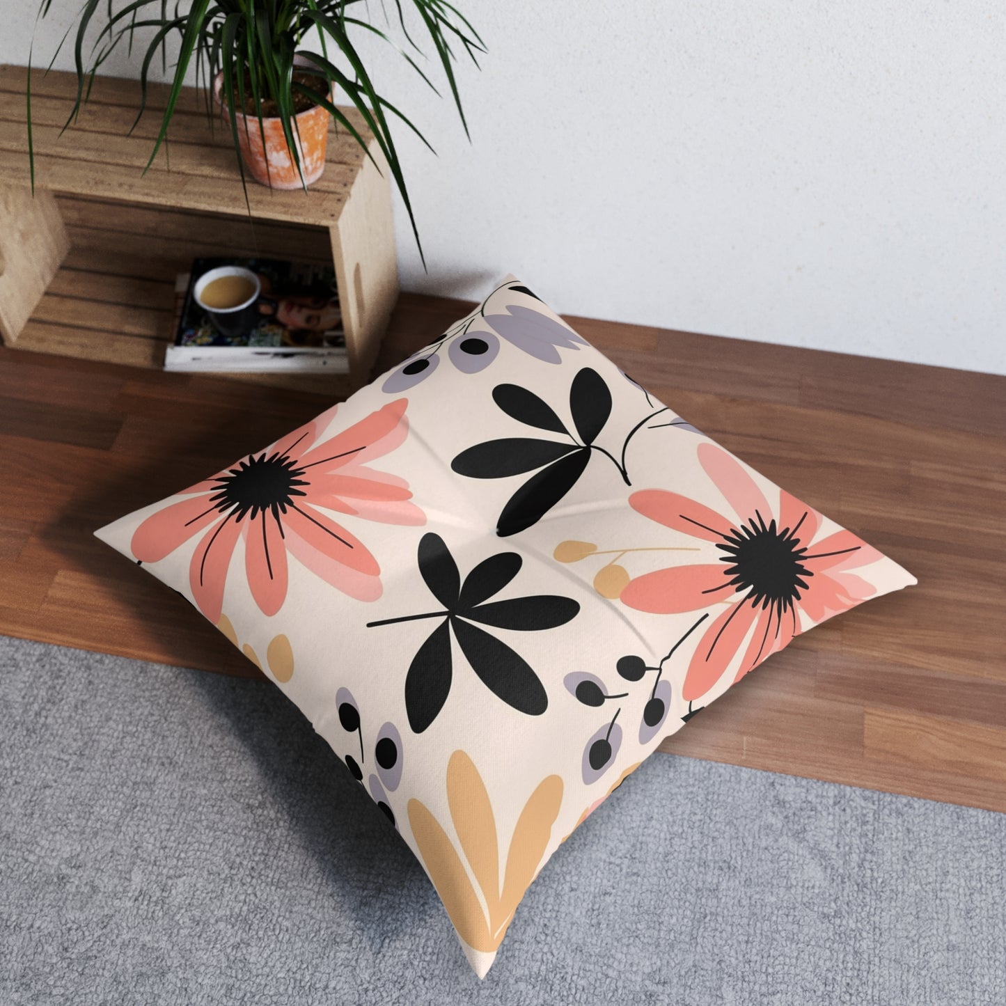 Boho Floral Tufted Floor Pillow