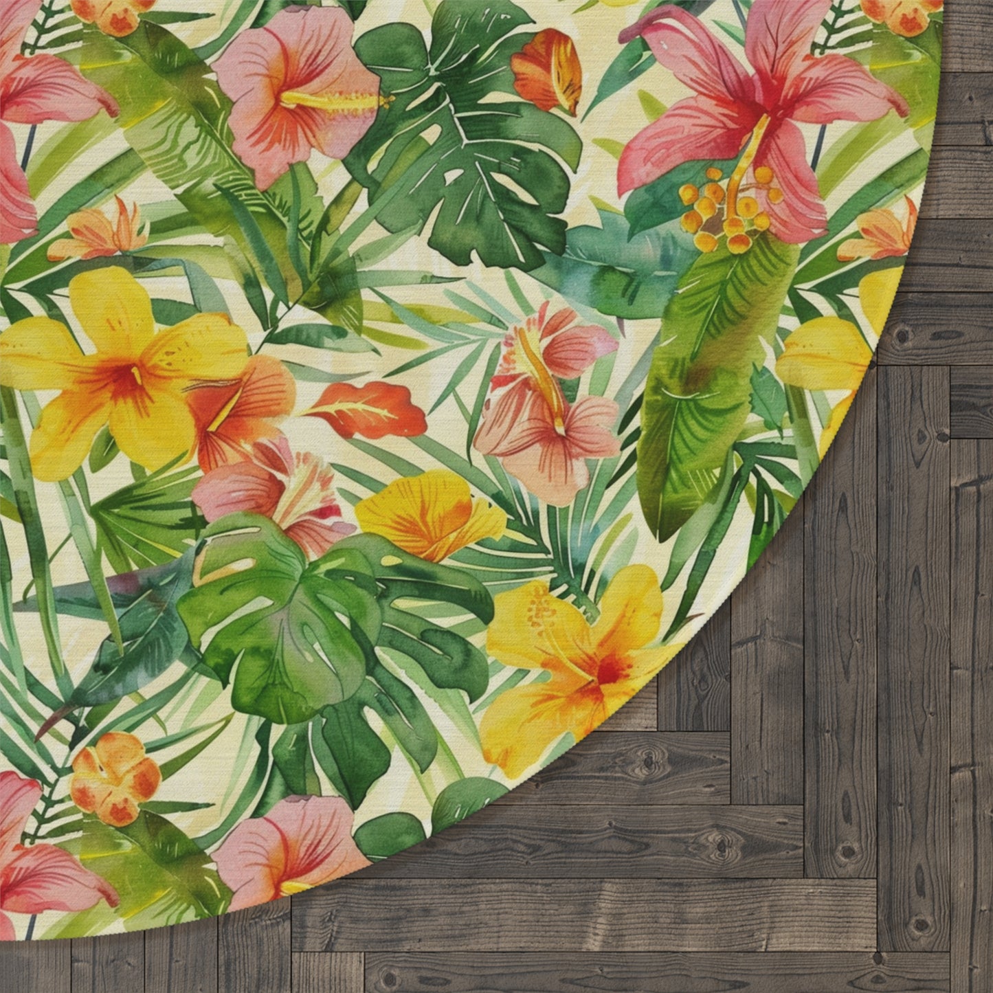 Tropical Floral Round Rug