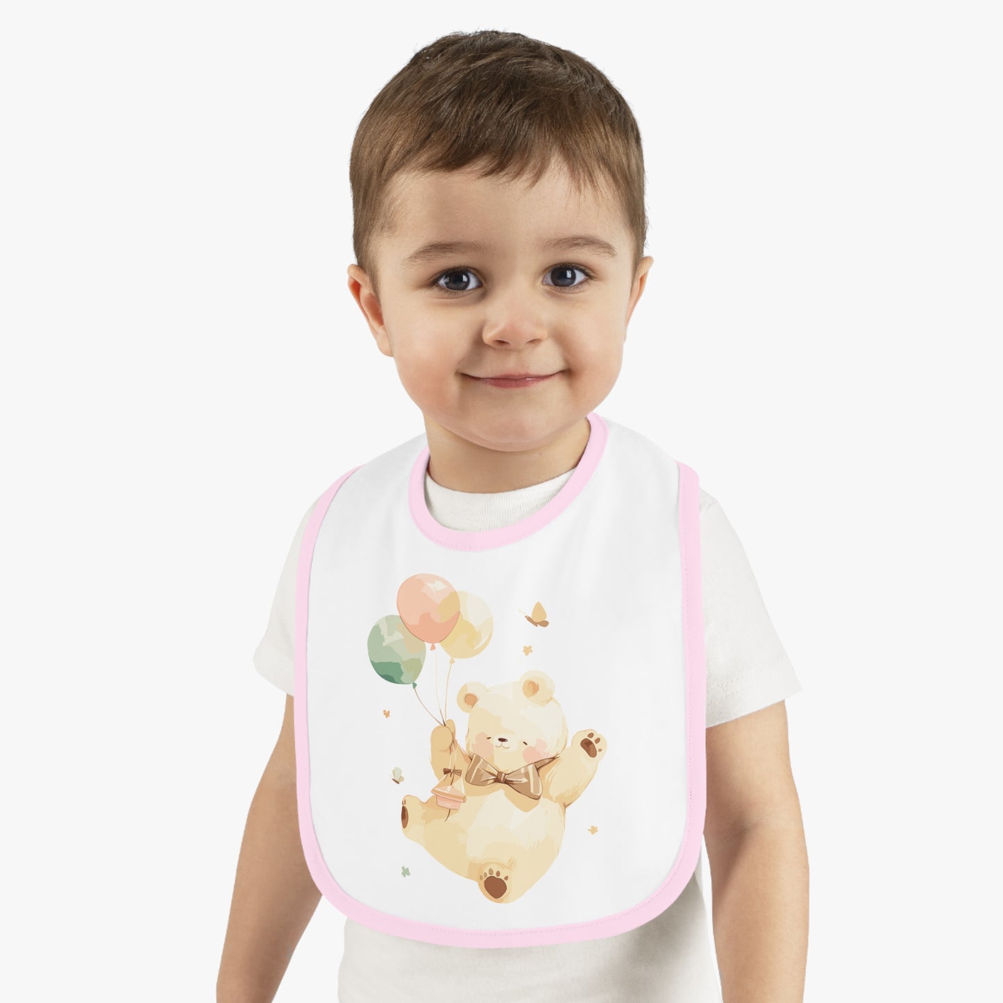 Cute Baby Bib with Bear and Balloons Design