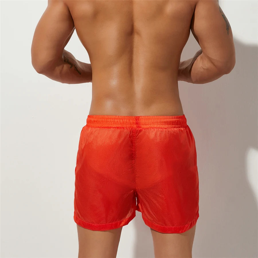 SEOBEAN Summer Mens Shorts Sexy Semi-transparent Quick Dry Shorts Mesh Lined Gyms Joggers