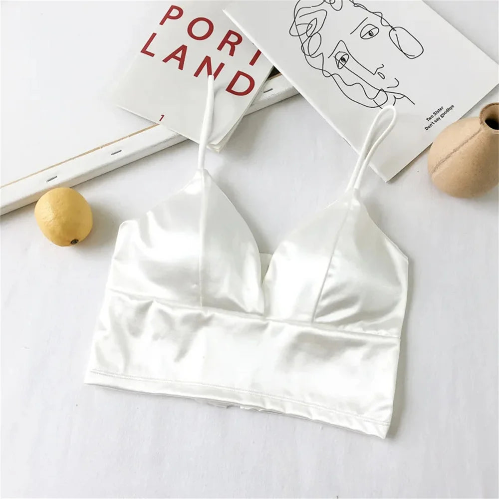 Sexy Bra Satin Women's Short Wireless Crochet Underwear Anti Glare And Beautiful Back Straps